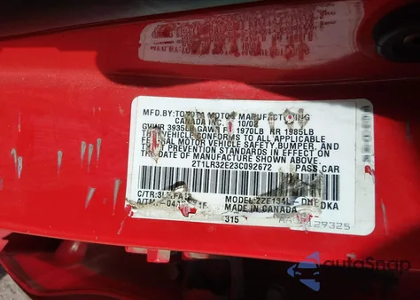 2003 Toyota Matrix Standard z USA, uszkodzony, nr VIN 2T1LR32E23C092672